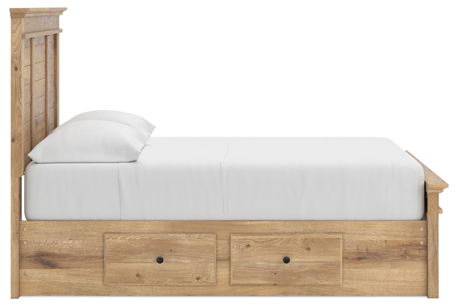 Fenderport Tan Full Panel Storage Bed with Panel Footboard and Under Bed Storage