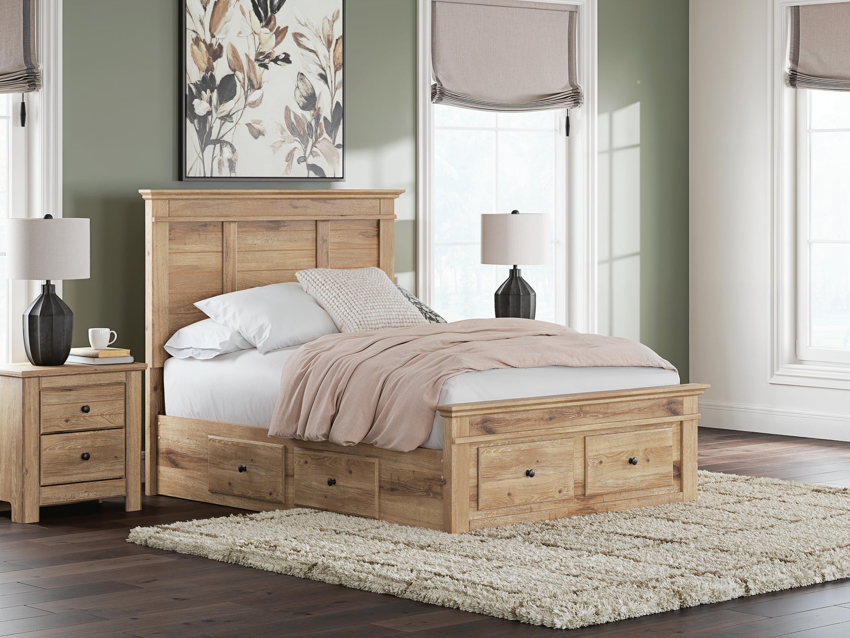 Fenderport Tan Full Panel Storage Bed with Storage Footboard and Under Bed Storage