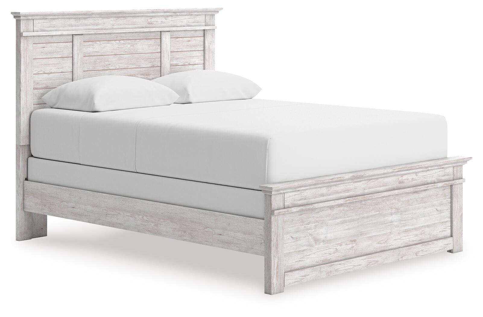 Makidern Whitewash Queen Panel Bed, Dresser, Mirror and Nightstand (Online Special Price)