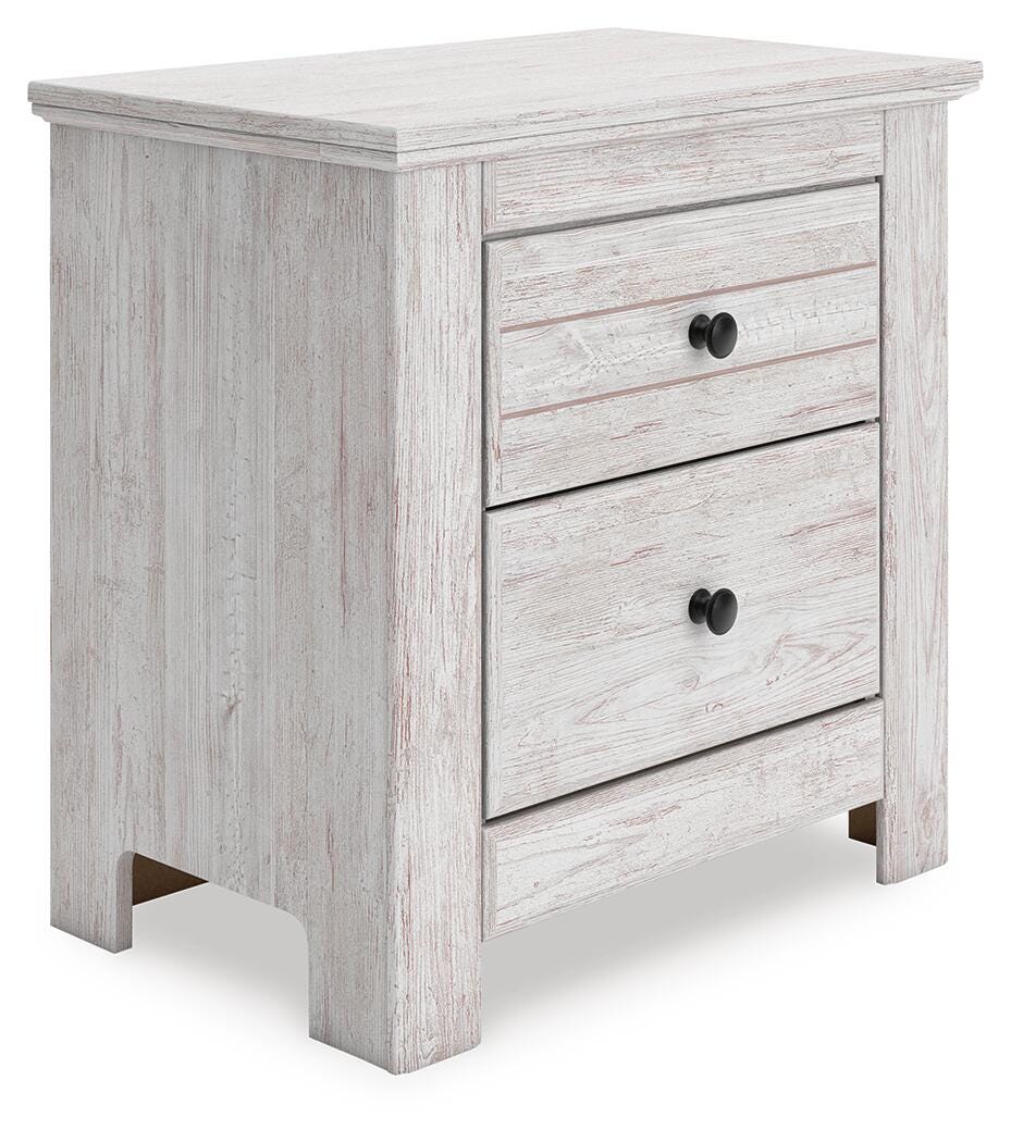 Makidern Whitewash King Panel Bed, Dresser and Nightstand