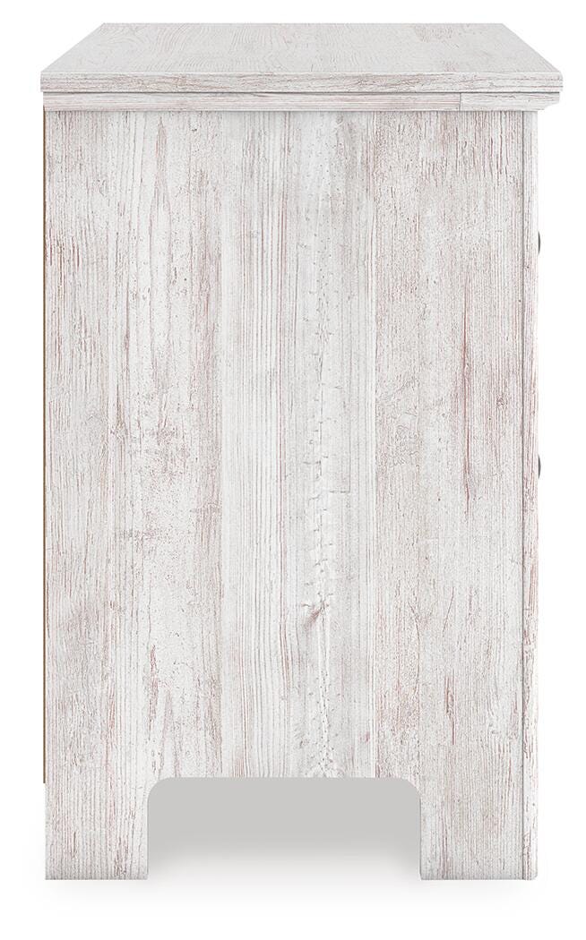 Makidern Whitewash Queen Panel Bed, Dresser, Mirror and Nightstand (Online Special Price)