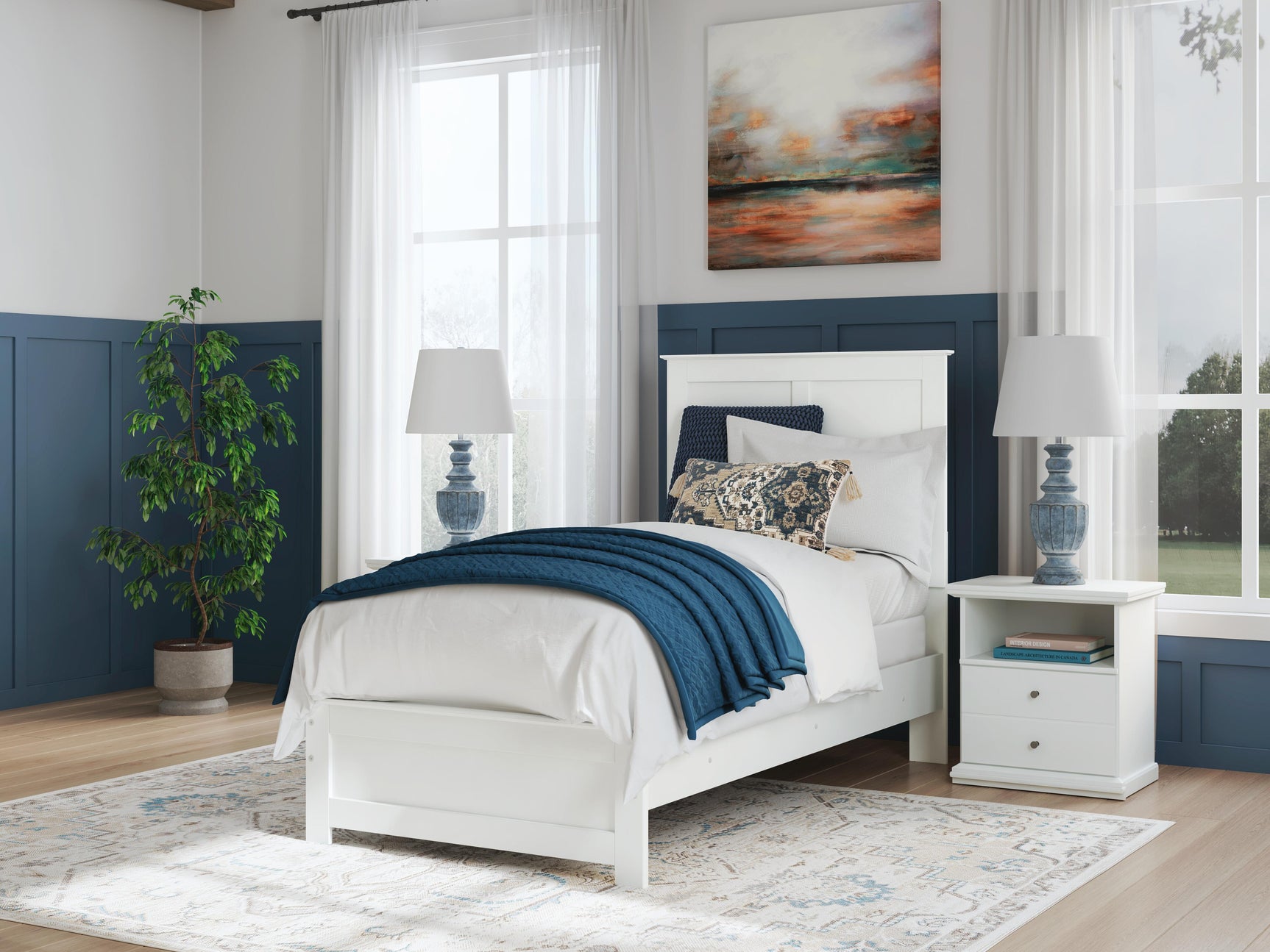 Bostwick Shoals White Twin Panel Bed, Dresser, Mirror and Nightstand