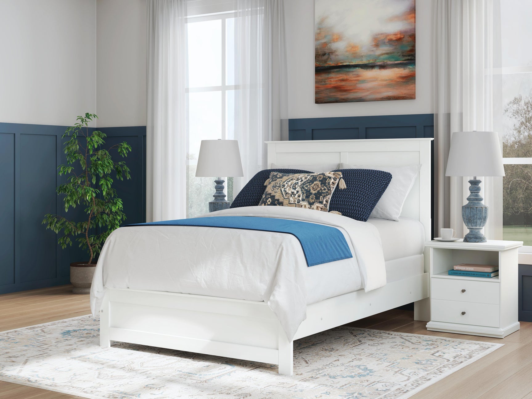 Bostwick Shoals White Full Panel Bed, Dresser and Mirror