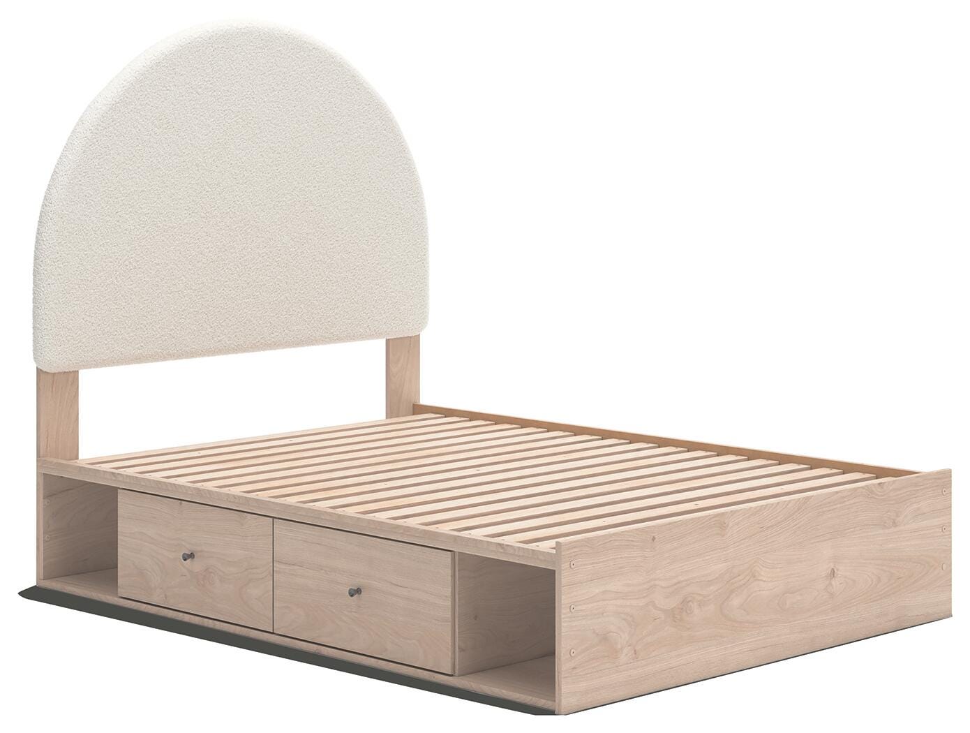 Shapella Tan/White Full Upholstered Panel Bed with Side Storage Unit (Online Special Price)