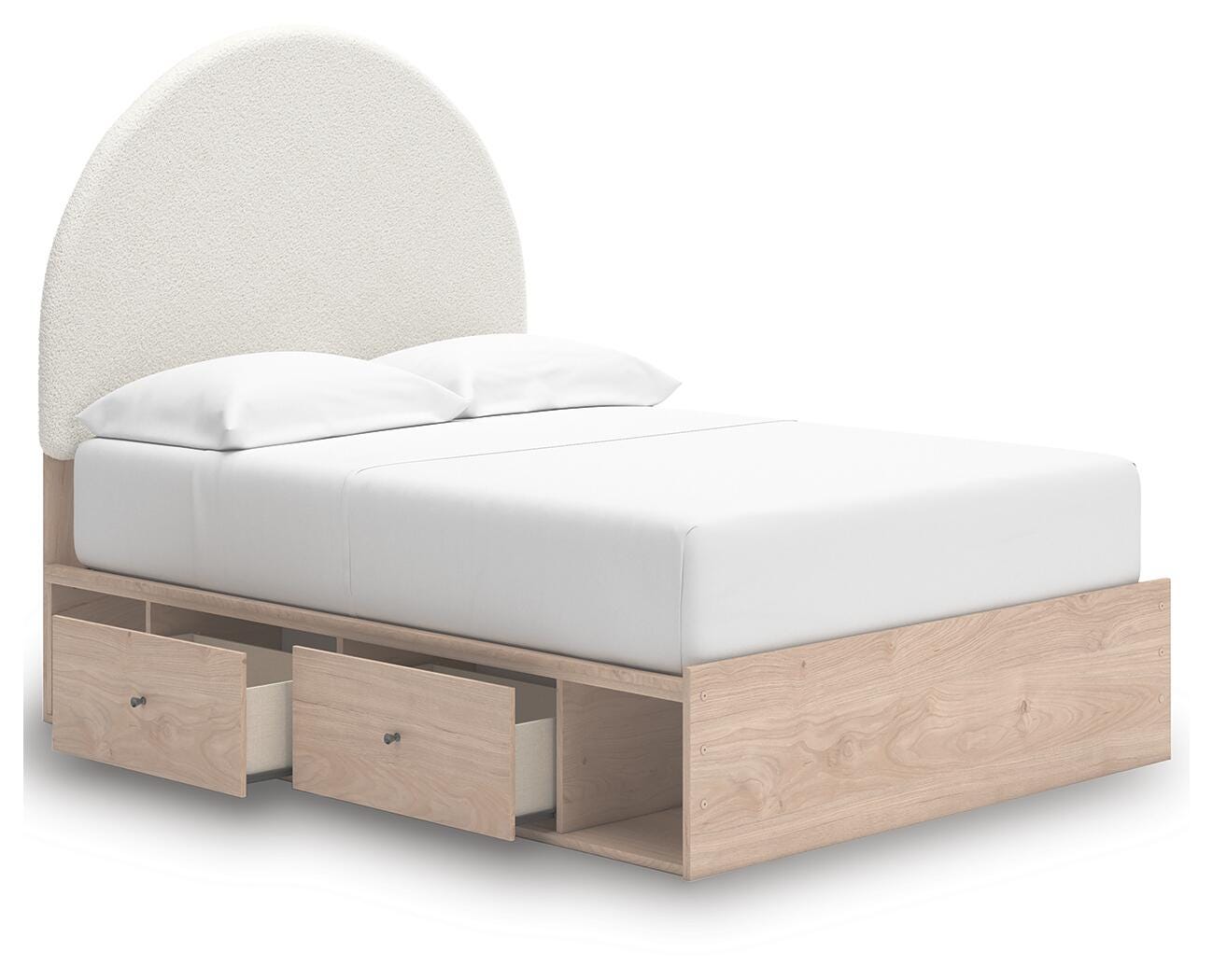 Shapella Tan/White Full Upholstered Panel Bed with Side Storage Unit (Online Special Price)