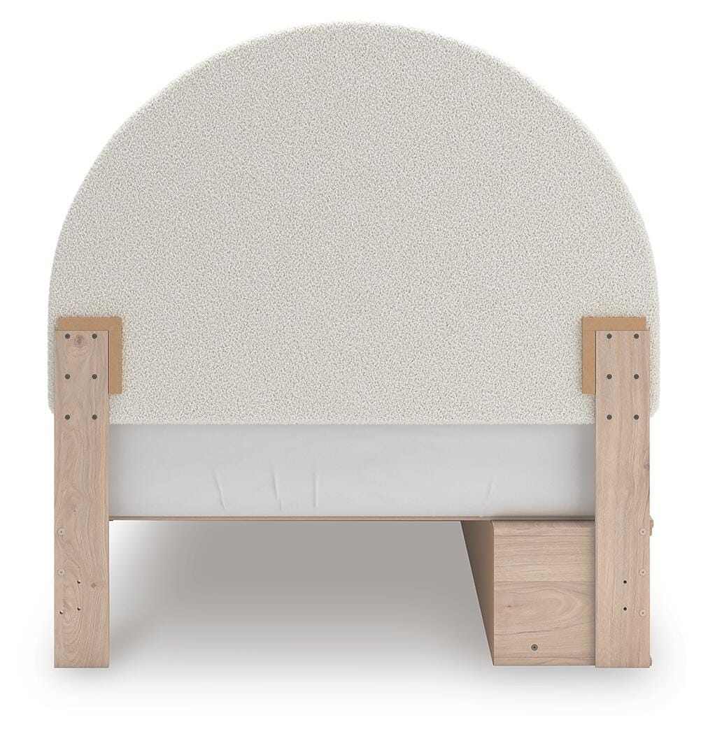 Shapella Tan/White Full Upholstered Panel Bed with Side Storage Unit (Online Special Price)