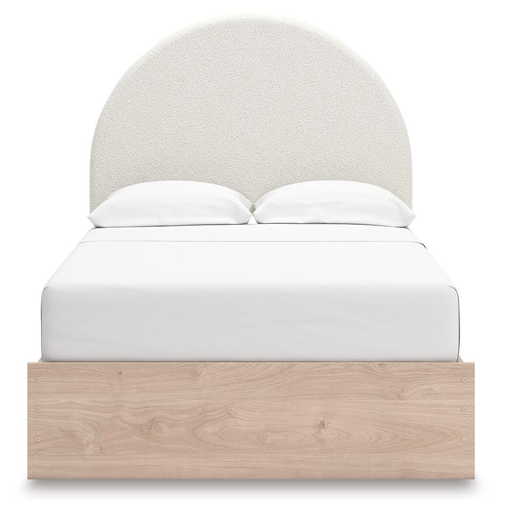 Shapella Tan/White Full Upholstered Panel Bed with Side Storage Unit (Online Special Price)