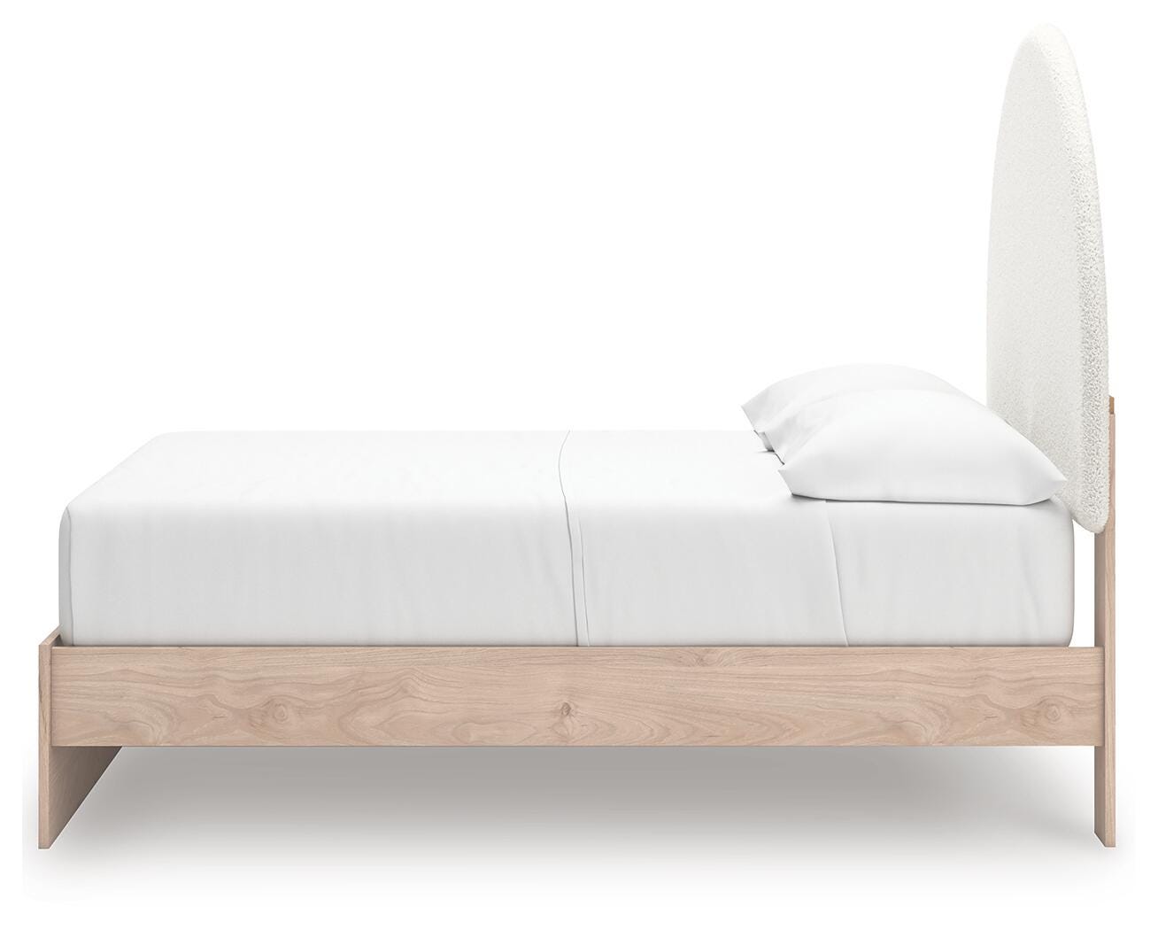 Shapella Tan/White Full Upholstered Panel Bed with Side Storage Unit (Online Special Price)