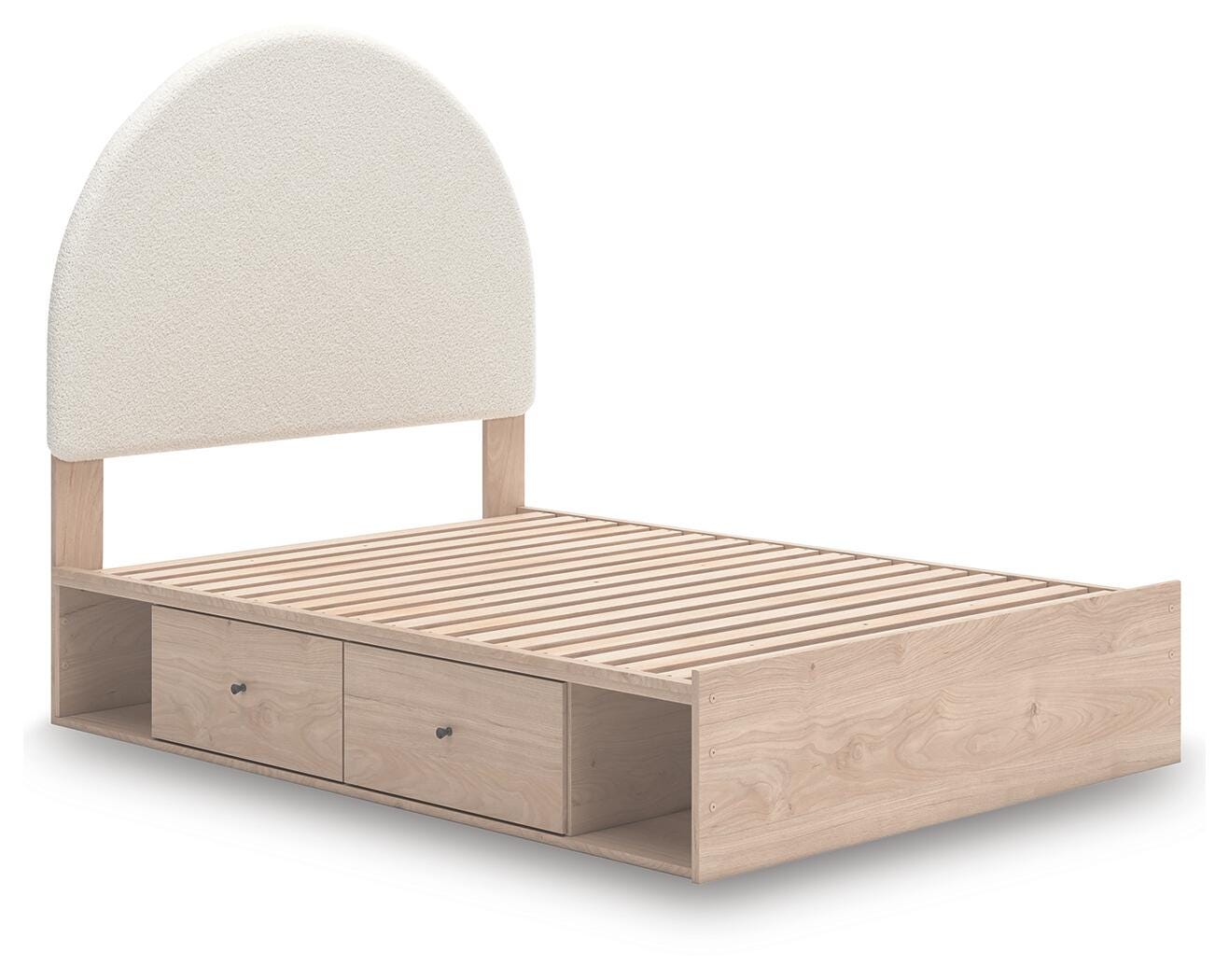 Shapella Tan/White Full Upholstered Panel Bed with 2 Under Bed Storage Units