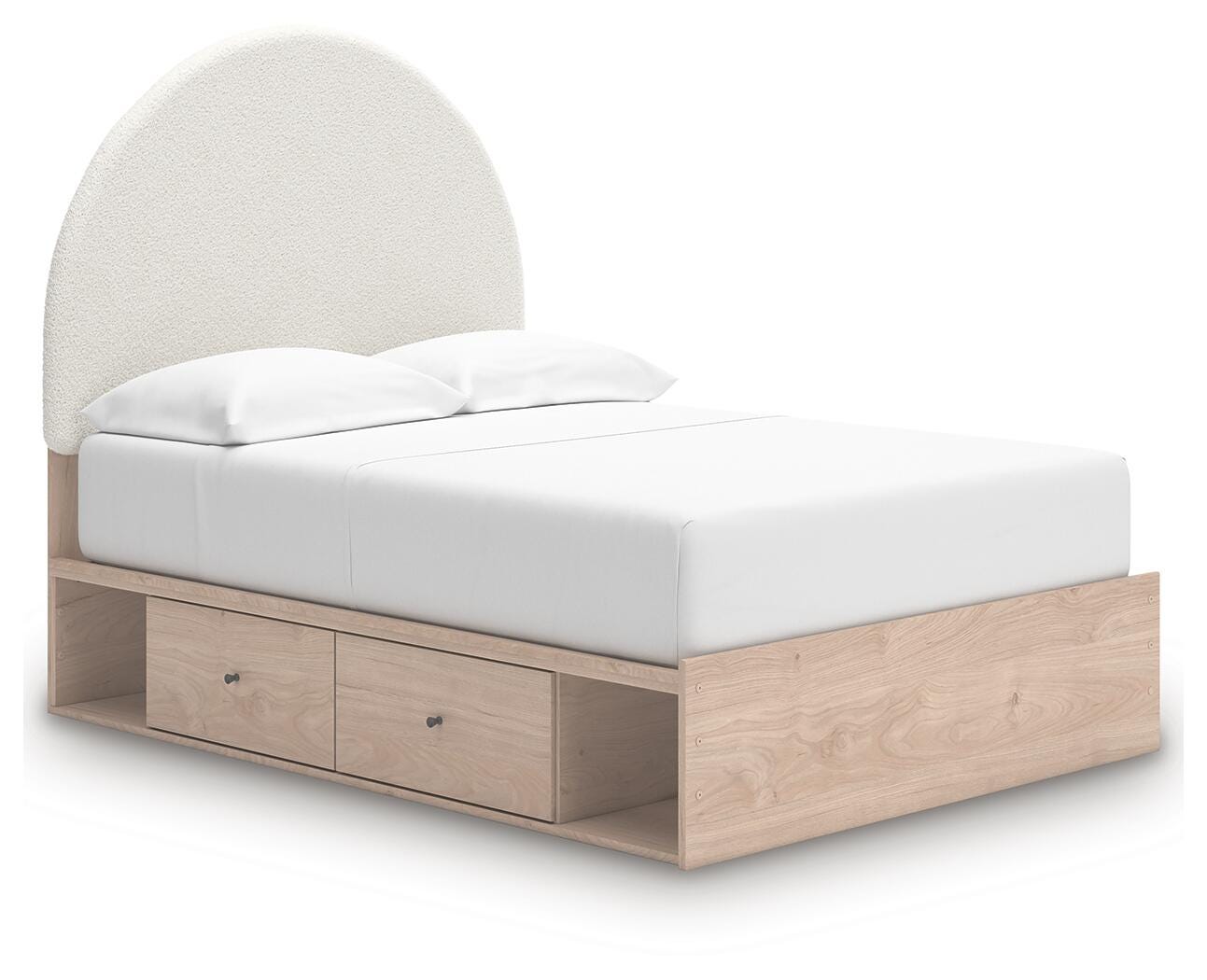 Shapella Tan/White Full Upholstered Panel Bed with 2 Under Bed Storage Units