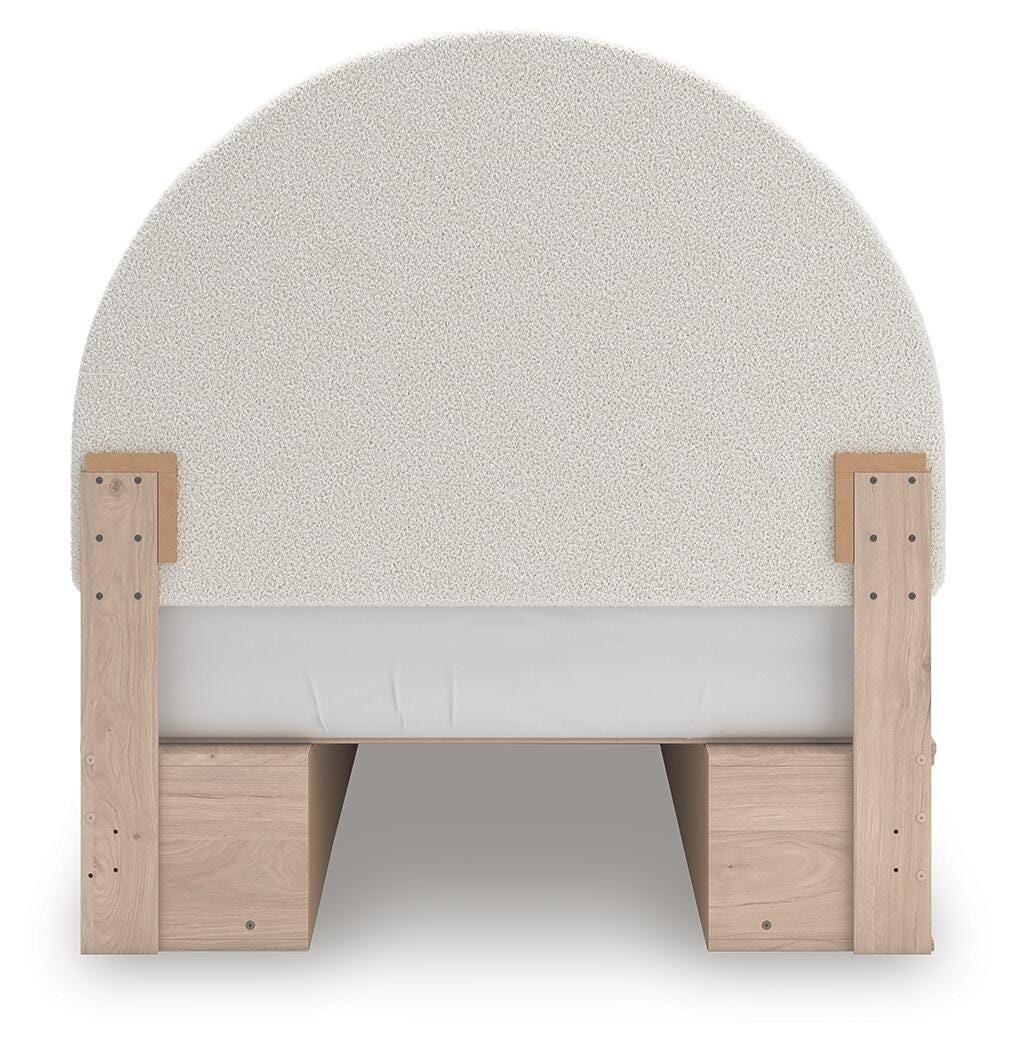 Shapella Tan/White Full Upholstered Panel Bed with 2 Under Bed Storage Units