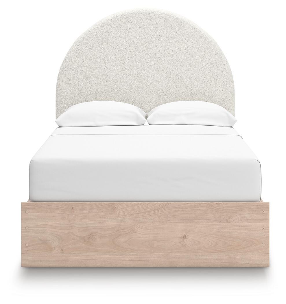 Shapella Tan/White Full Upholstered Panel Bed with 2 Under Bed Storage Units