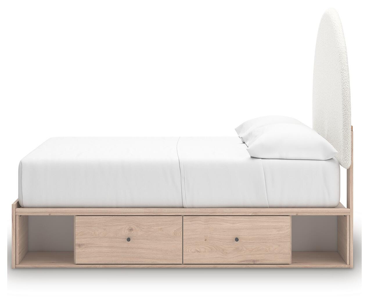 Shapella Tan/White Full Upholstered Panel Bed with 2 Under Bed Storage Units (Online Special Price)