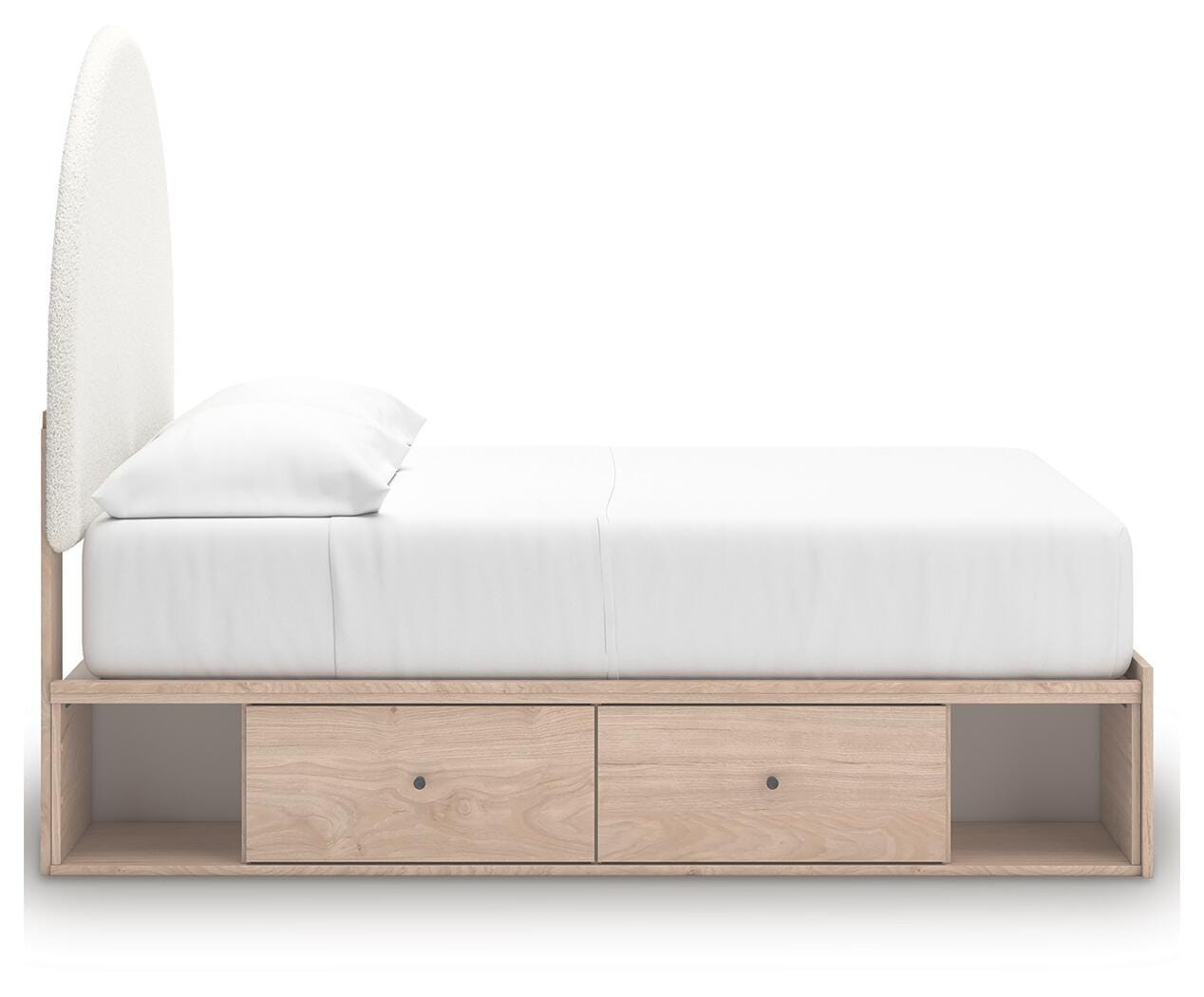 Shapella Tan/White Full Upholstered Panel Bed with 2 Under Bed Storage Units
