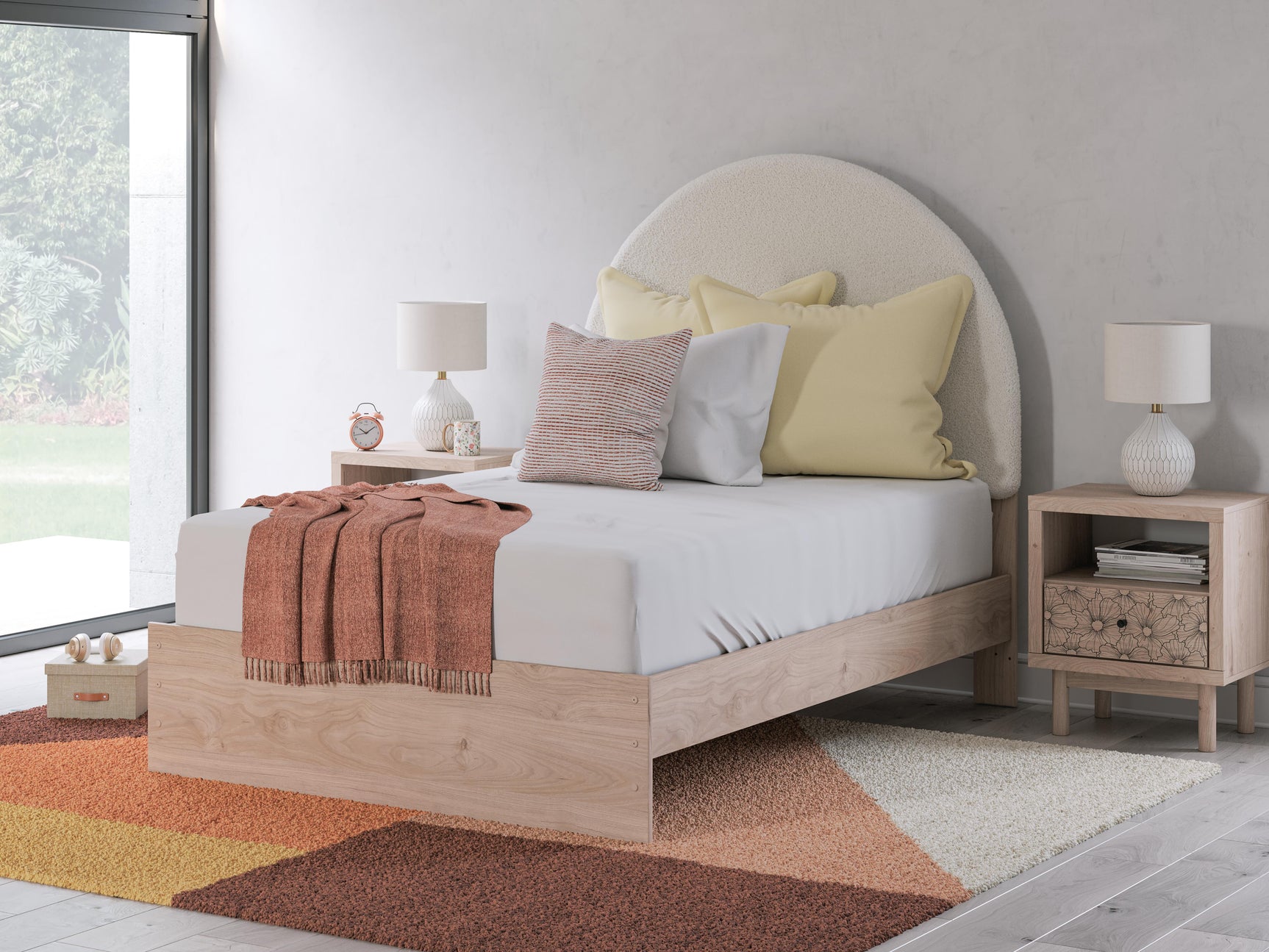 Shapella Tan/White Full Upholstered Panel Bed