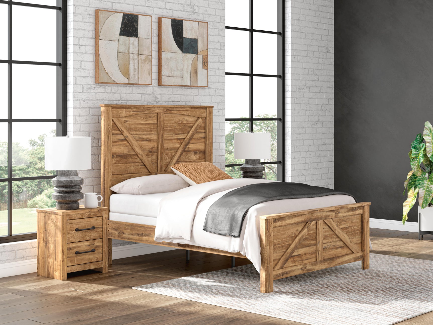Branstony Brown Queen Crossbuck Panel Bed