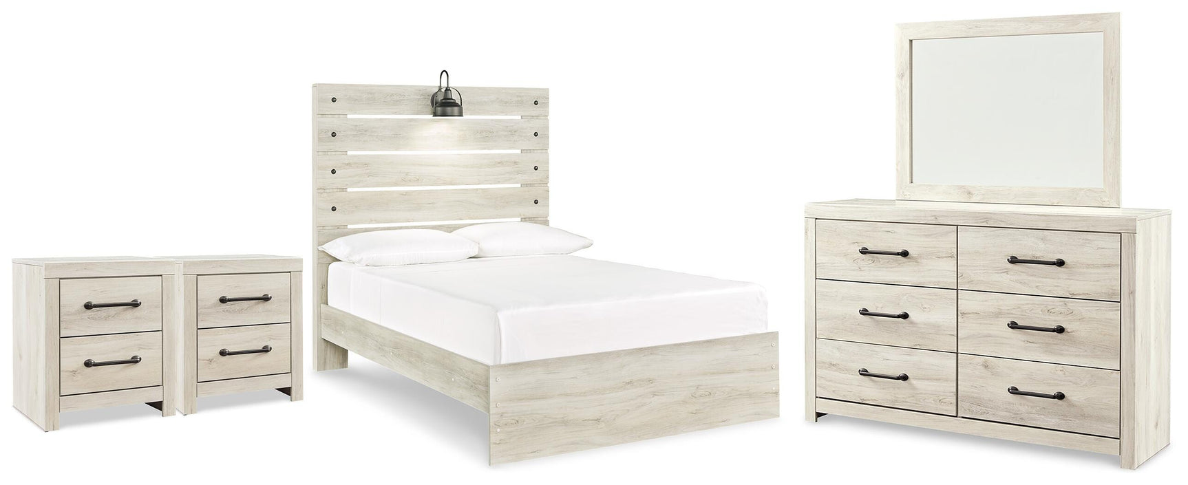 Cambeck Whitewash Full Panel Bed, Dresser, Mirror and 2 Nightstands (Online Special Price)
