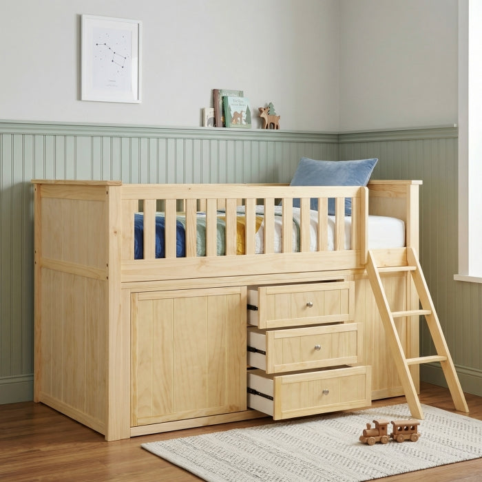 Bartly Beige Low Loft Bunk With Bookcase And 2 Dressers