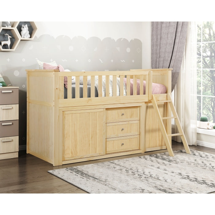 Bartly Beige Low Loft Bunk With Bookcase And 2 Dressers