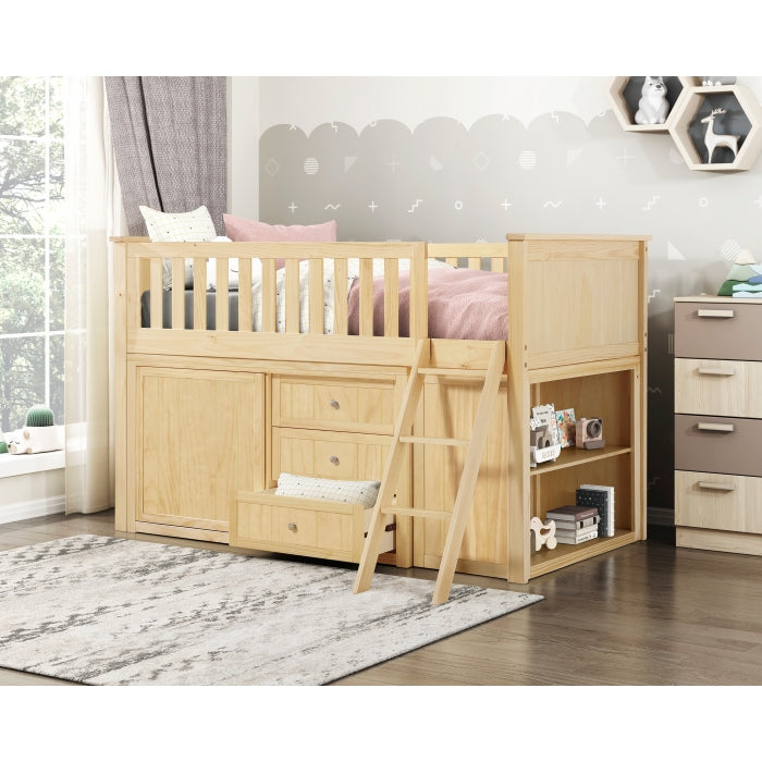 Bartly Beige Low Loft Bunk With Bookcase And 2 Dressers