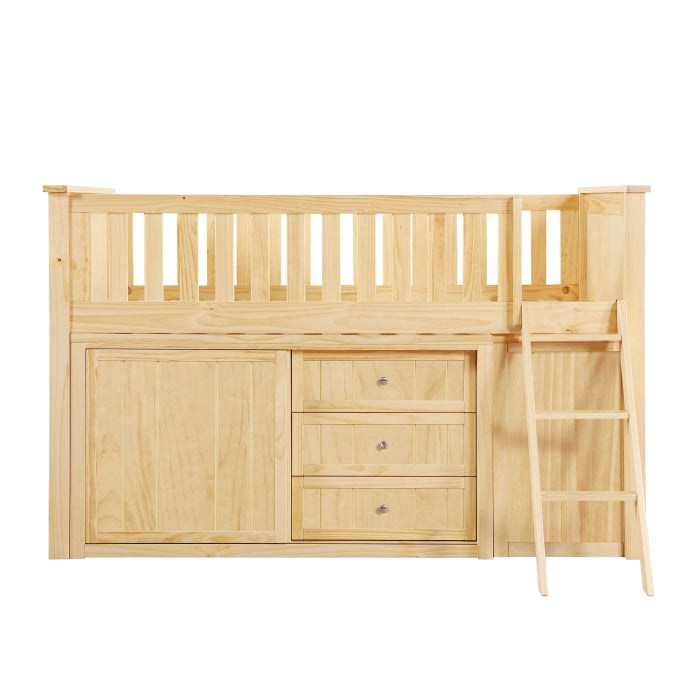 Bartly Beige Low Loft Bunk With Bookcase And 2 Dressers