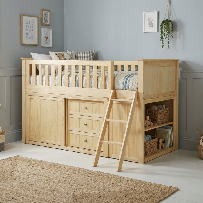 Bartly Beige Low Loft Bunk With Bookcase And 2 Dressers