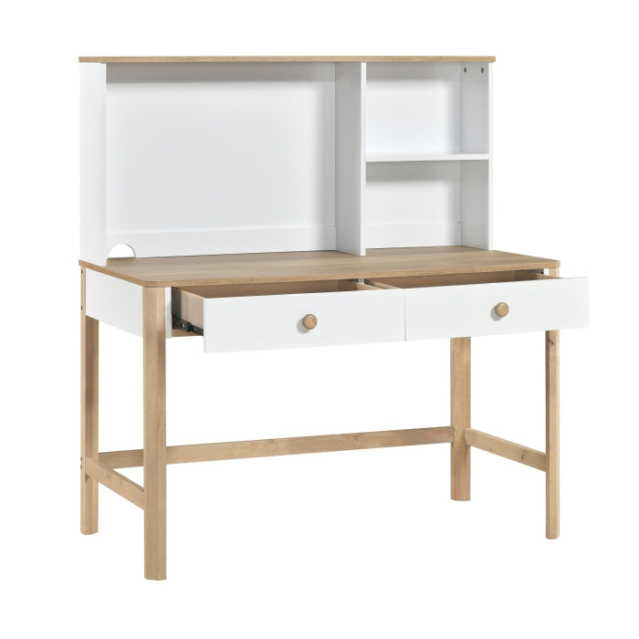 Liam Natural/White Writing Desk With Hutch