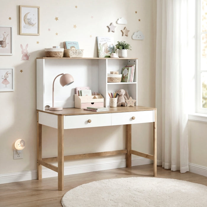 Liam Natural/White Writing Desk With Hutch