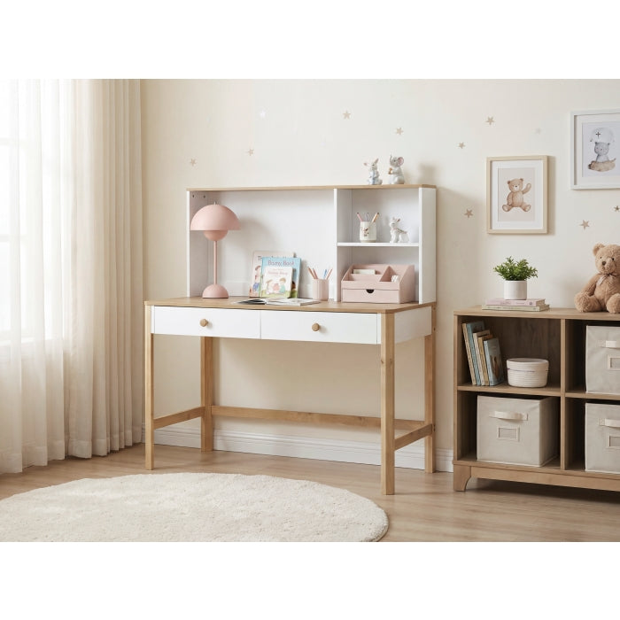 Liam Natural/White Writing Desk With Hutch
