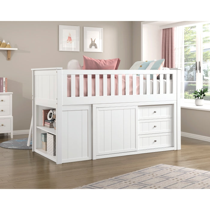 Galen White Low Loft Bunk With Bookcase And 2 Dressers