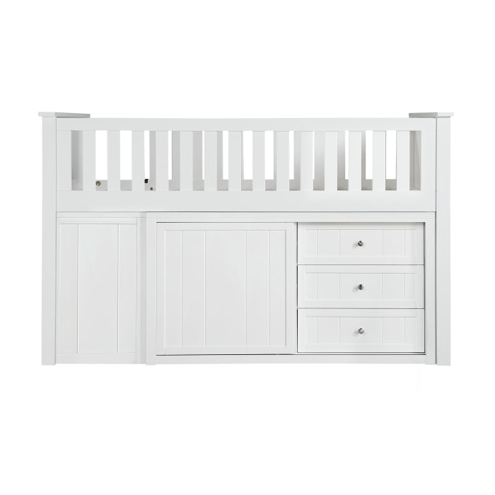 Galen White Low Loft Bunk With Bookcase And 2 Dressers