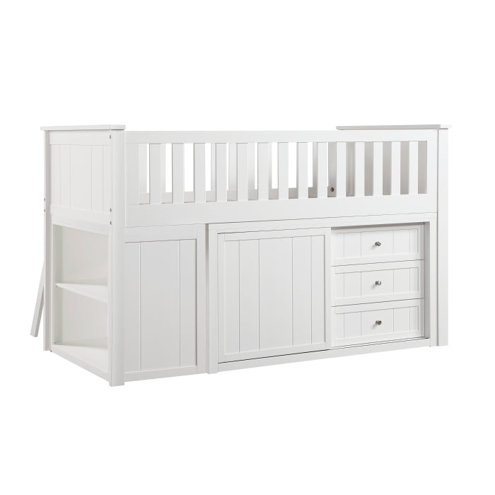 Galen White Low Loft Bunk With Bookcase And 2 Dressers