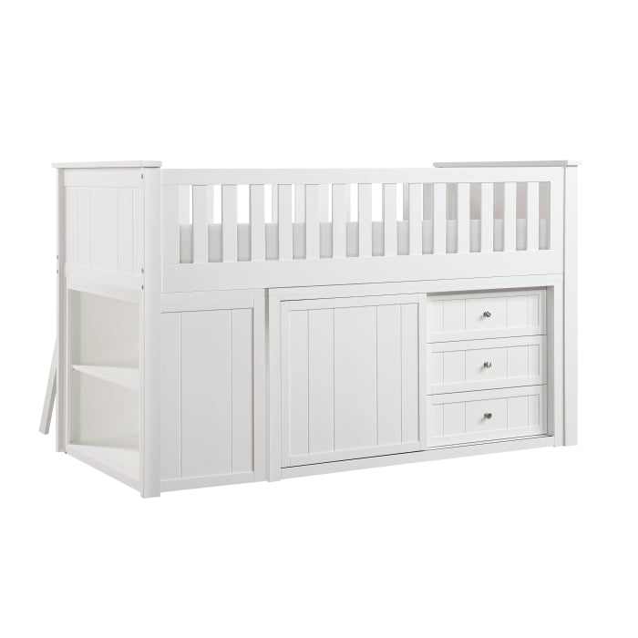 Galen White Low Loft Bunk With Bookcase And 2 Dressers