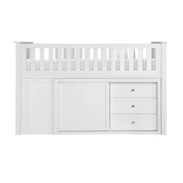 Galen White Low Loft Bunk With Bookcase And 2 Dressers