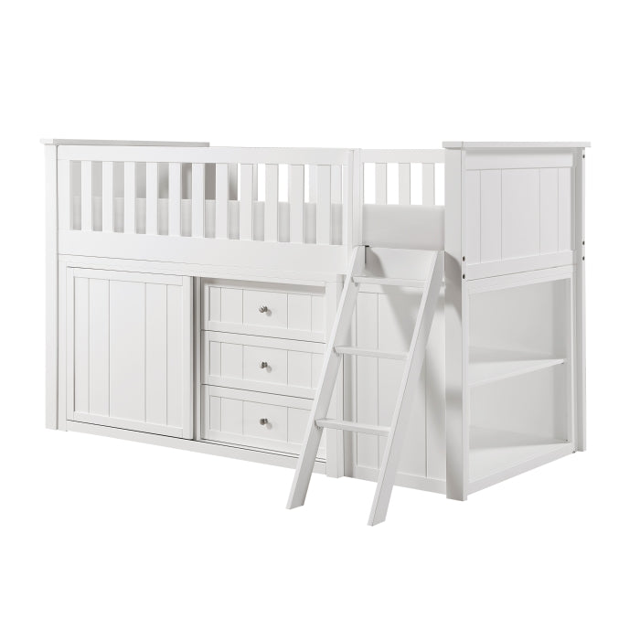 Galen White Low Loft Bunk With Bookcase And 2 Dressers