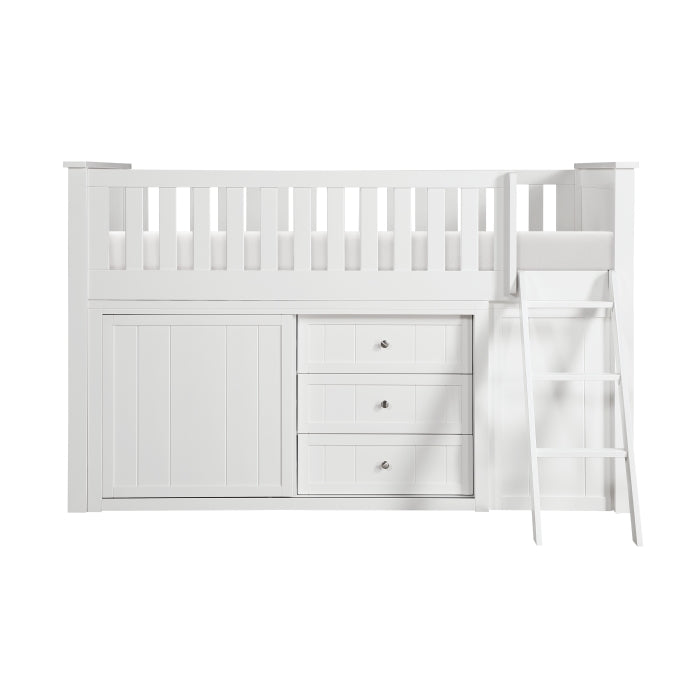 Galen White Low Loft Bunk With Bookcase And 2 Dressers
