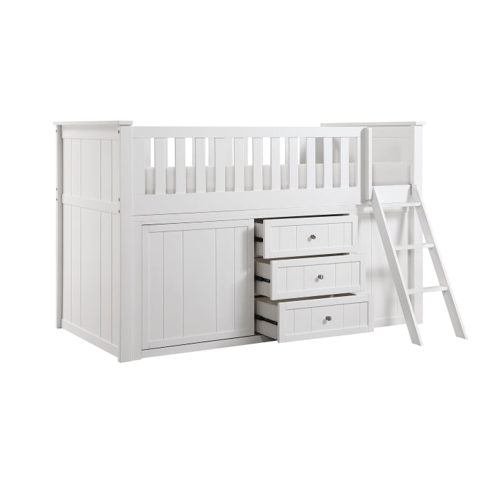 Galen White Low Loft Bunk With Bookcase And 2 Dressers