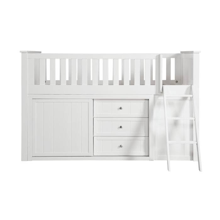 Galen White Low Loft Bunk With Bookcase And 2 Dressers