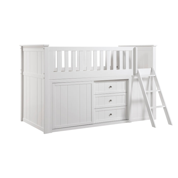 Galen White Low Loft Bunk With Bookcase And 2 Dressers