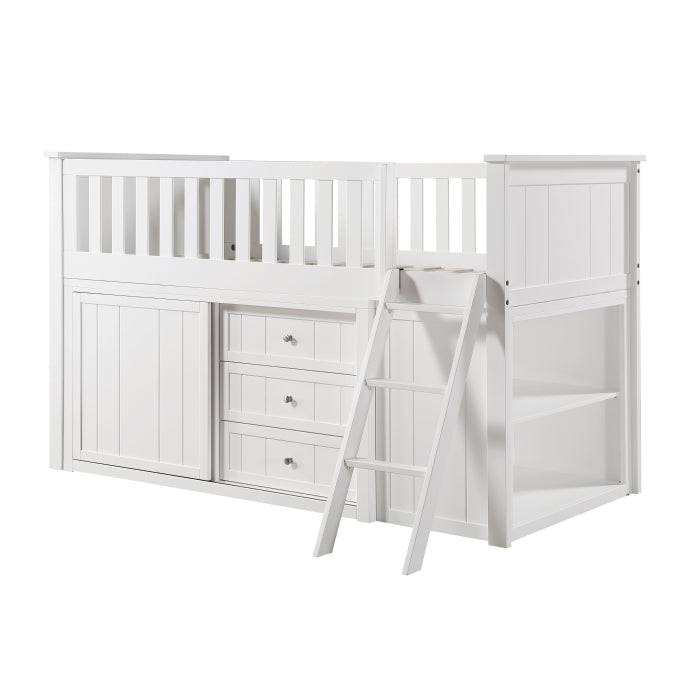 Galen White Low Loft Bunk With Bookcase And 2 Dressers