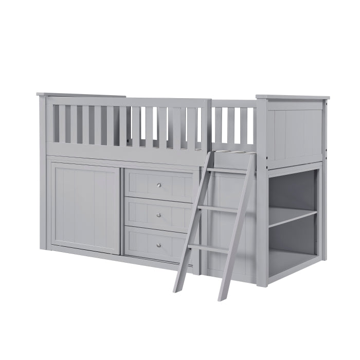 Orion Silver Low Loft Bunk With Bookcase And 2 Dressers