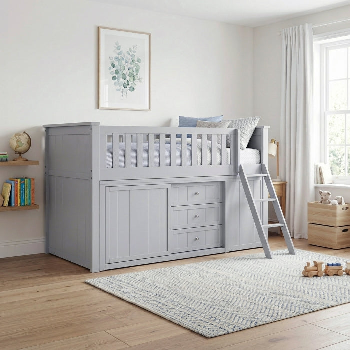 Orion Silver Low Loft Bunk With Bookcase And 2 Dressers