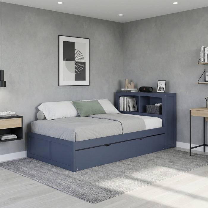 Nora Blue Twin Platform Bed Bookcase