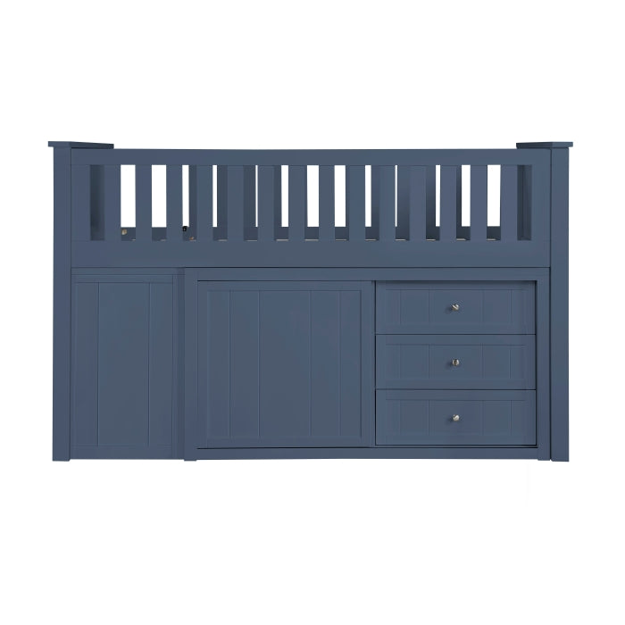 Nora Blue Low Loft Bunk With Bookcase And 2 Dressers