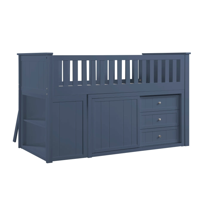 Nora Blue Low Loft Bunk With Bookcase And 2 Dressers