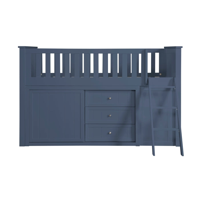 Nora Blue Low Loft Bunk With Bookcase And 2 Dressers