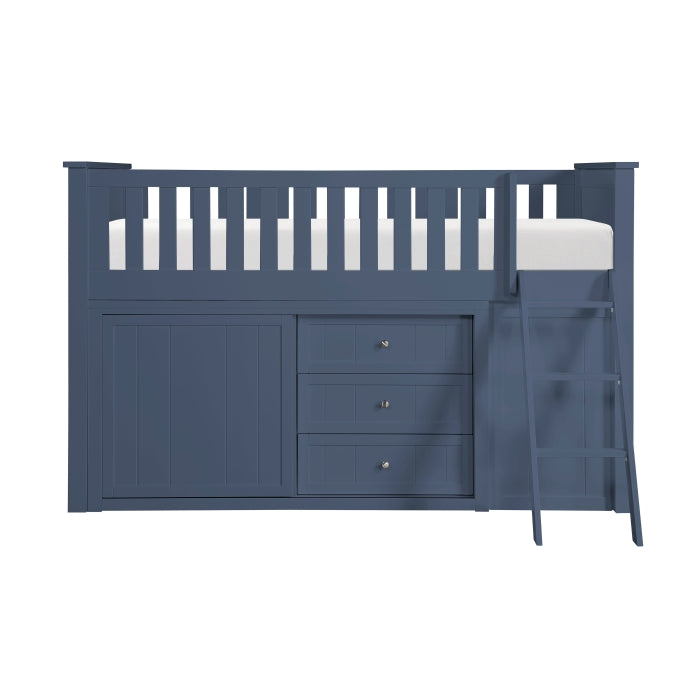 Nora Blue Low Loft Bunk With Bookcase And 2 Dressers