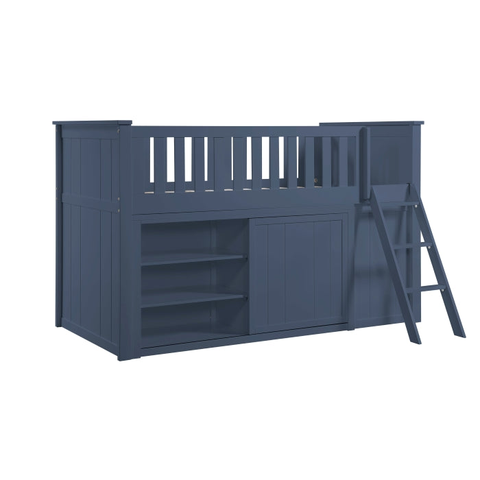Nora Blue Low Loft Bunk With Bookcase And 2 Dressers