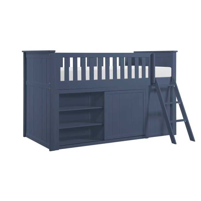 Nora Blue Low Loft Bunk With Bookcase And 2 Dressers