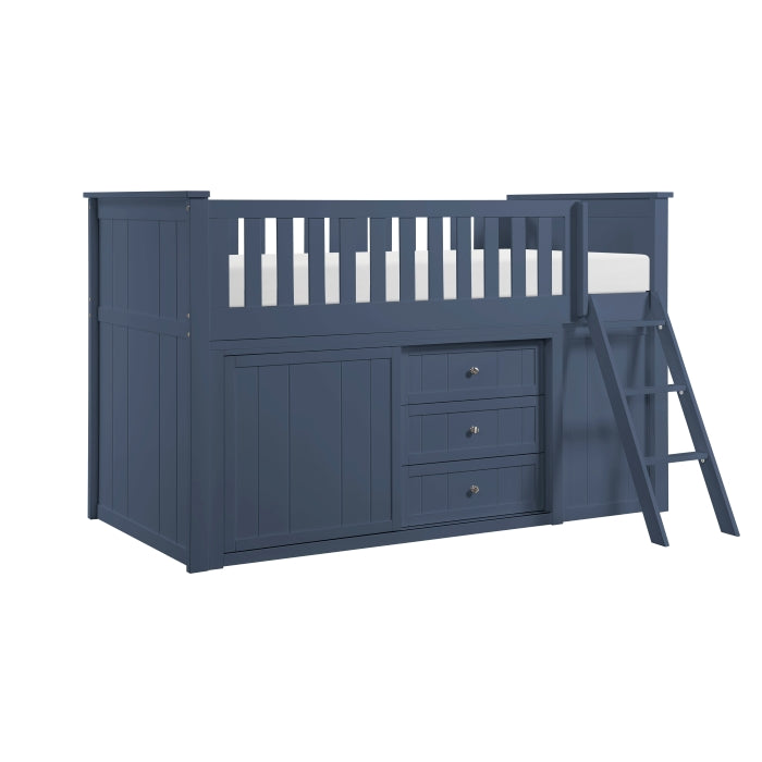 Nora Blue Low Loft Bunk With Bookcase And 2 Dressers